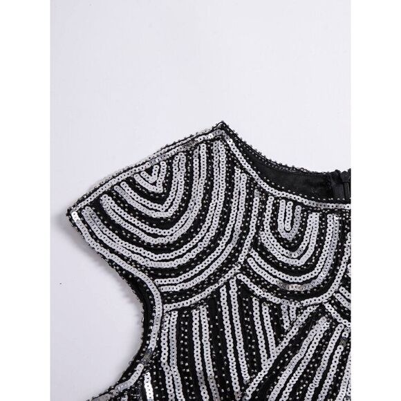 ✨ Flapper Great Gatsby Roaring 1920s Retro Tassel Fringe Silver Sequin Dress NEW - Picture 9 of 17